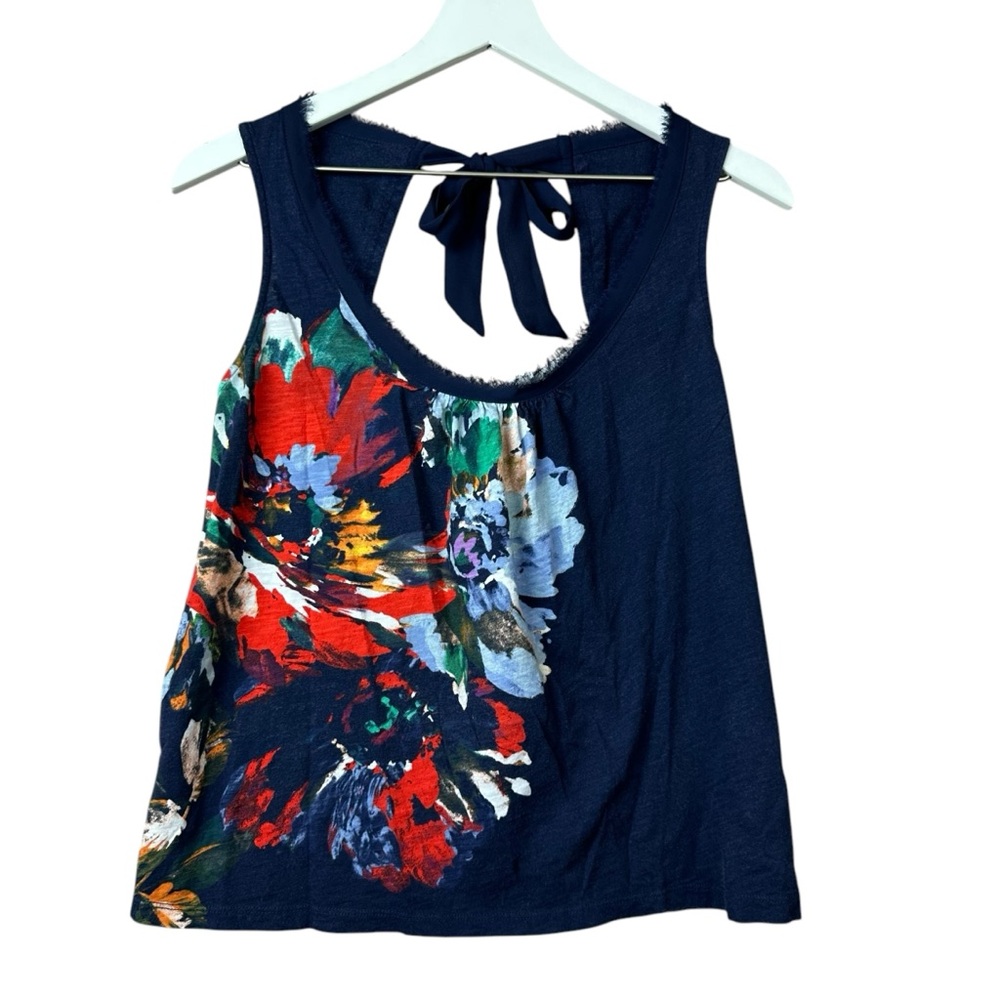 Akemi And Kin Floral Navy Sleeveless Tie At Back Neck Top Women Sz XS P